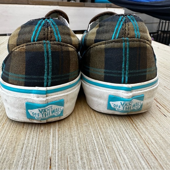 Vans Plaid Slip-On Sneakers Brown Teal Checkered Low Profile Shoes‎ - Picture 4 of 6